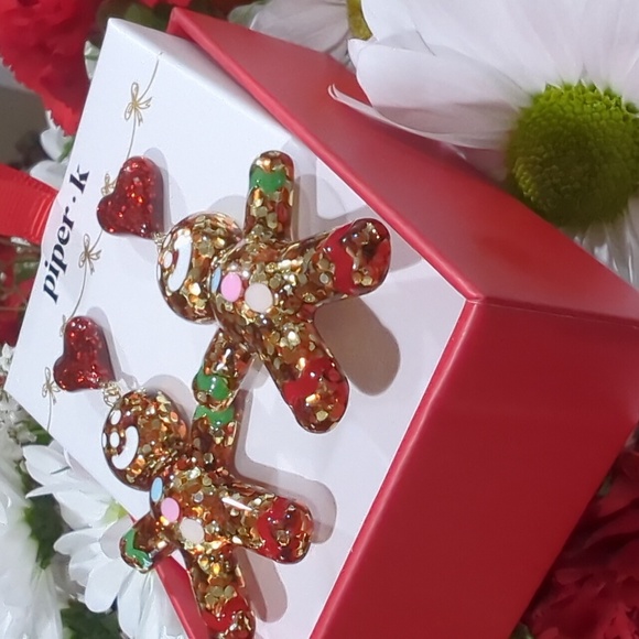 NEW Piper K Glitter Gingerbread Earrings Pierced Backs - Picture 3 of 4